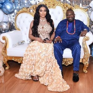 Selling a gold backless long prom dress I wore once for my Babyshower